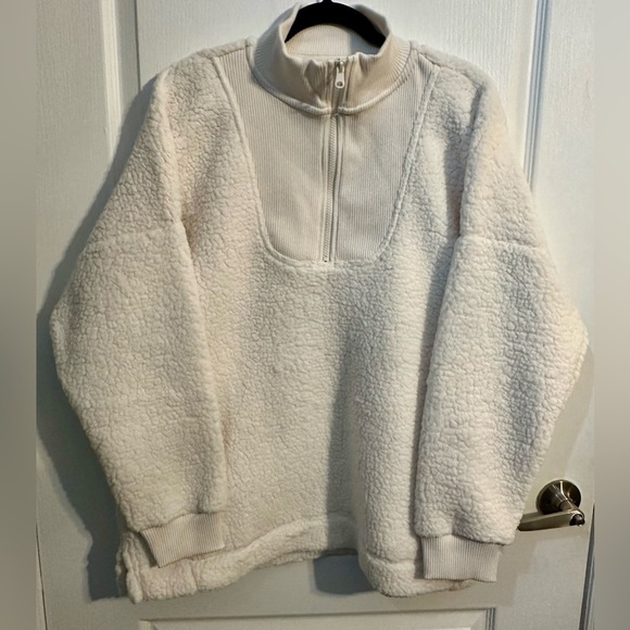 NWT Aerie Dream Sherpa Quarter Zip Sweatshirt - Large - Ivory White - Picture 5 of 7